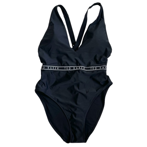 NWT Ted Baker Black Logo Cross Back One-Piece Swimsuit - Picture 1 of 7
